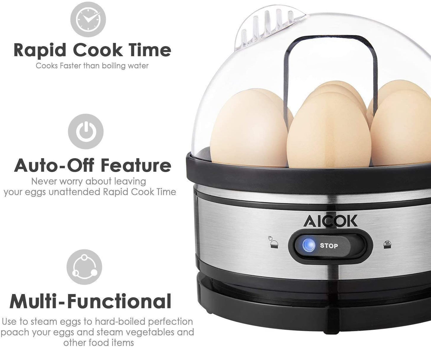 Electric Rapid Stainless Steel 7 Egg cooker Auto Shut Off