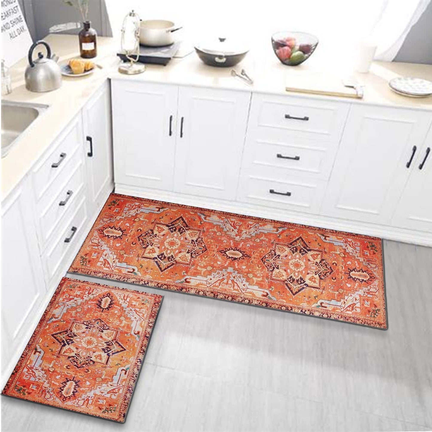 Anti Fatigue Non Slip Waterproof Washable Rug - 17x24+17x48inch Grey