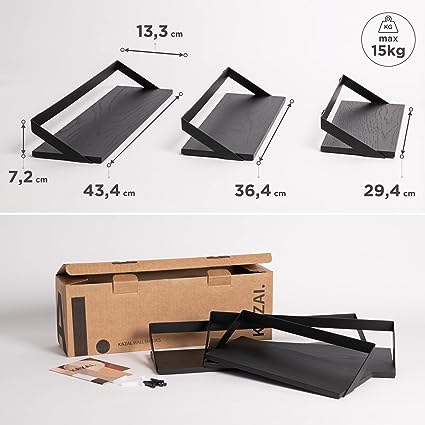 Finn- | 3 Part Floating Shelf Set Made of Metal and Real Wood Veneer