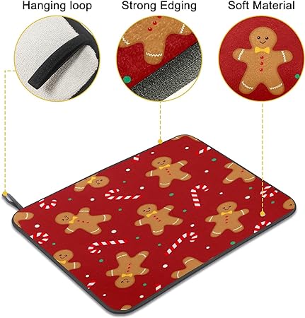 Absorbent Christmas Holiday Ball Dish Drying Mat for Kitchen Countertop, 16 X 18 Inch