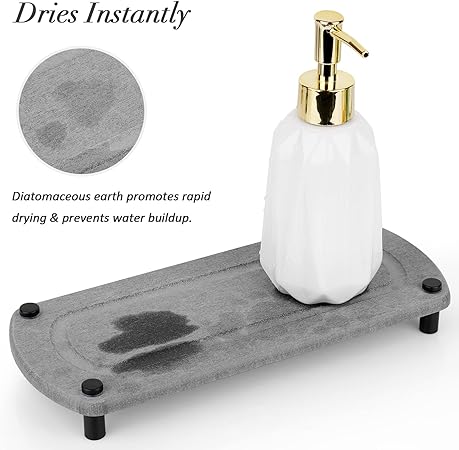 Stone Drying Counter Instant Dry Diatomaceous Earth Sink Caddy Organizer with Stainless Steel Feet (L White)