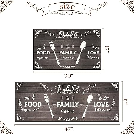 2 Pieces Cushioned Non-Slip Waterproof Kitchen Rug for Bedroom Bathroom Door Entrance 17” x 47” + 17” x 30” (Dark Brown)