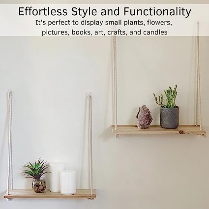 Hanging Shelves for Wall [Set of 2 w/ Hooks]