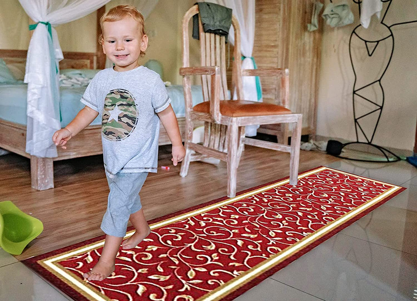 Non Slip Rubber Back  Kitchen Rug Anti Slip Stair Treads (Red, Runner (20" x 59"))