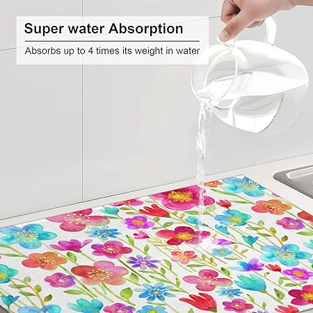 Bird Dish Drying Mat, Absorbent Microfiber Reversible Mats for Kitchen Counter, 16x18 Inch
