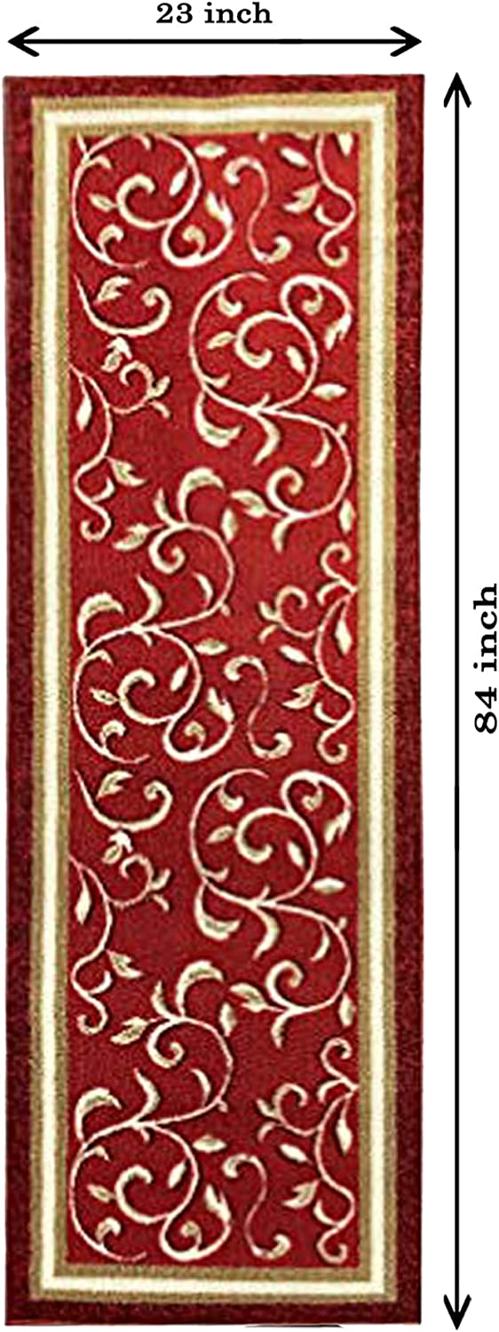 Non Slip Rubber Back  Kitchen Rug Anti Slip Stair Treads (Red, Runner (20" x 59"))