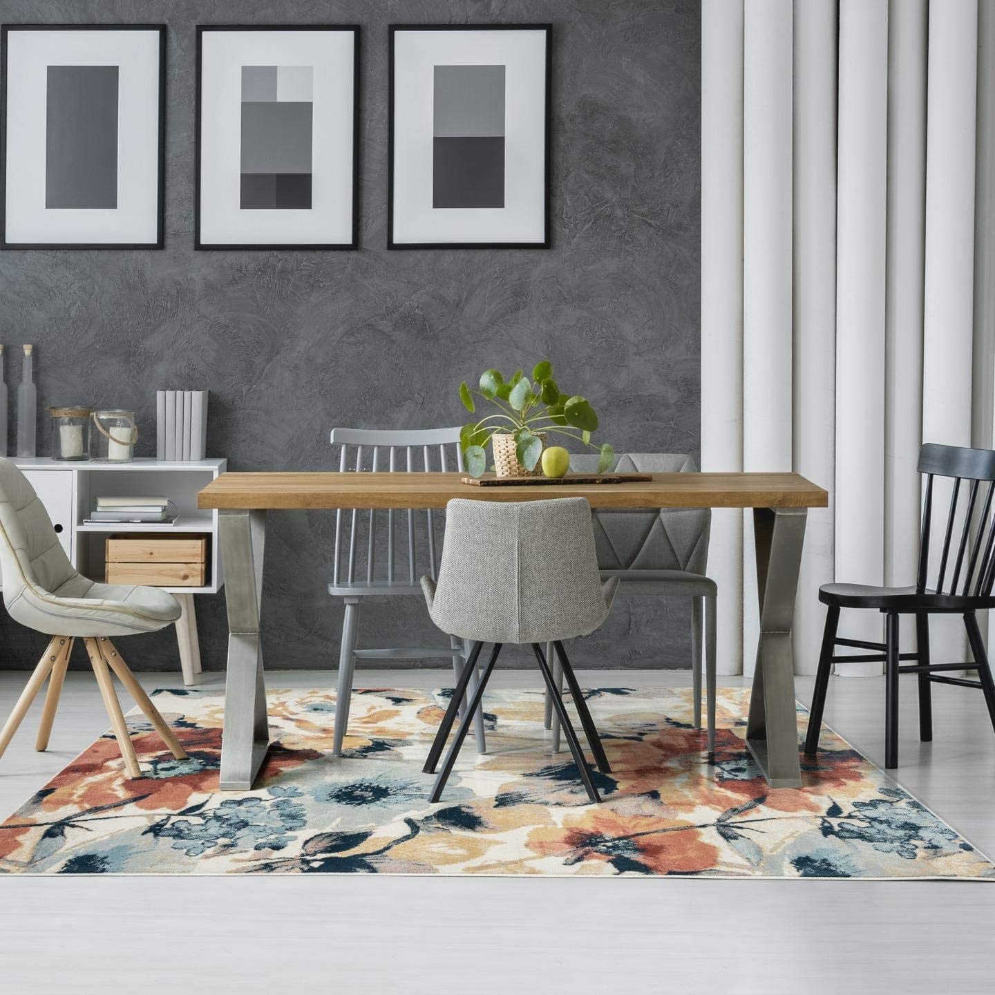 Olimpia Collection Multi Modern Floral Soft Area Rug