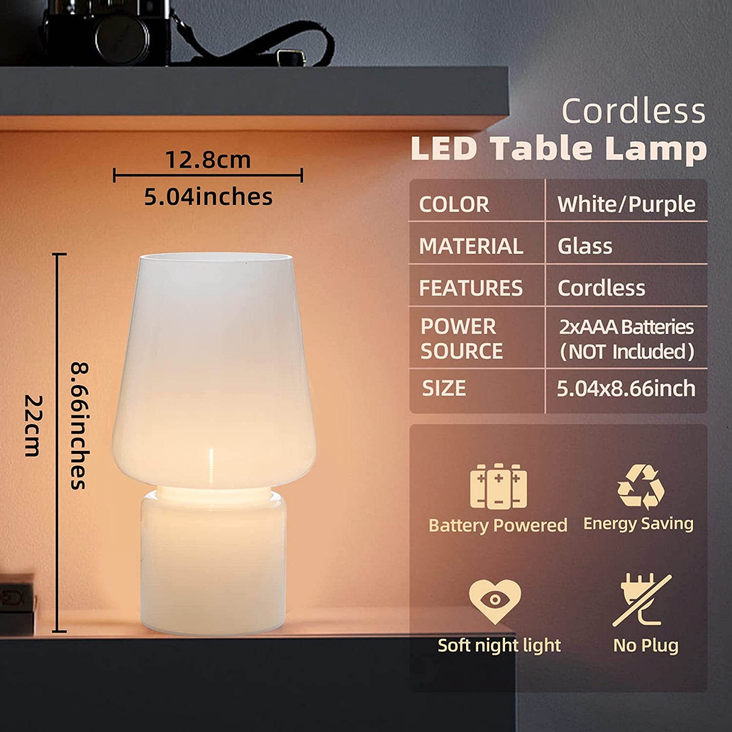 Battery Operated Table Lamps, with LED Bulb (Cream White)