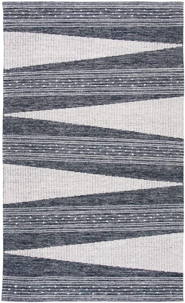 Striped Kilim Collection Handmade Flat weave Cotton Soft Area Rug Black / Ivory