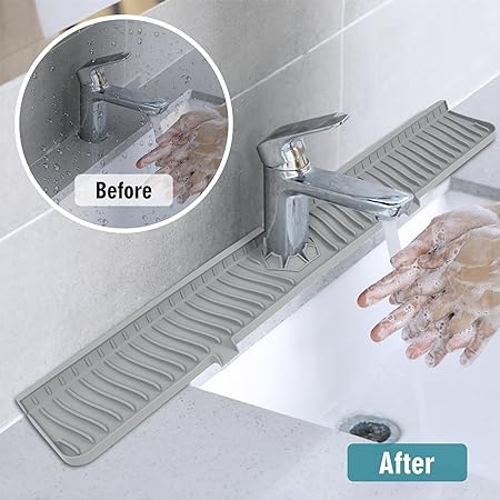 30" Sink Longer Silicone Faucet Handle Drip Catcher Tray (Black)