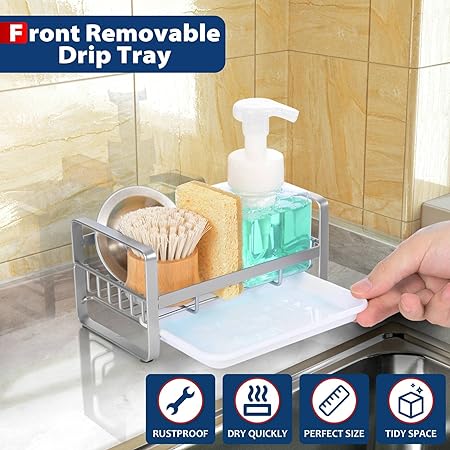 304 Stainless Steel Kitchen Soap Dispenser Caddy Organizer,