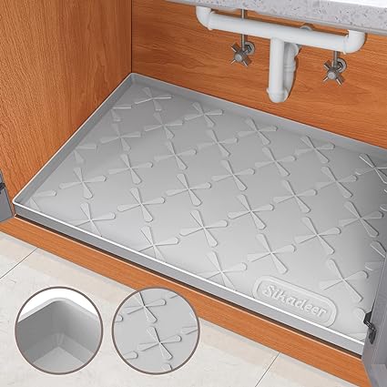 Under Sink Mat for Kitchen Waterproof, 34" x 22" Silicone Under Sink Liner, Up to 3.3 Gallons Liquid, Kitchen Bathroom Cabinet Mat-Fits 36'' Stand Cabinets