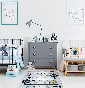 Machine Washable Wrinkle Free Abstract Hopscotch Design Cotton 3x6 Kid's Area Rug