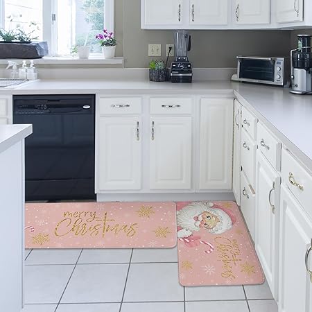 Non SlipTeal Golden-Yellow Pumpkins Fall Maple Leaf Botanical Anti-Fatigue Kitchen Rugs Set of 2,