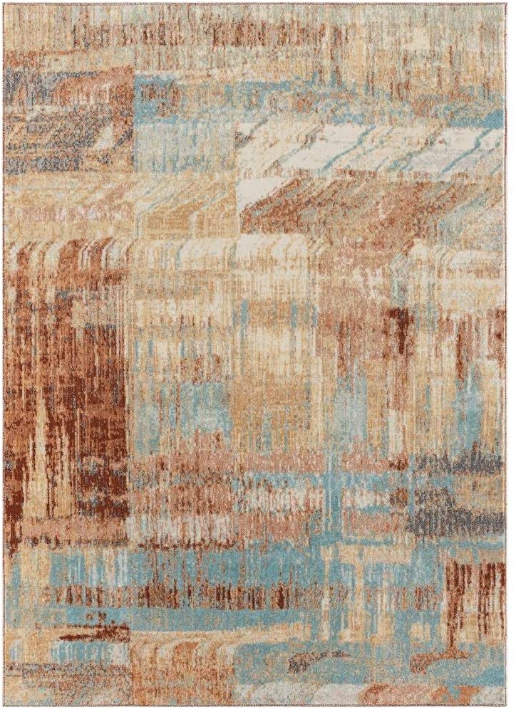 Kingsbury Collection Abstract Aqua Modern Soft Area Rug
