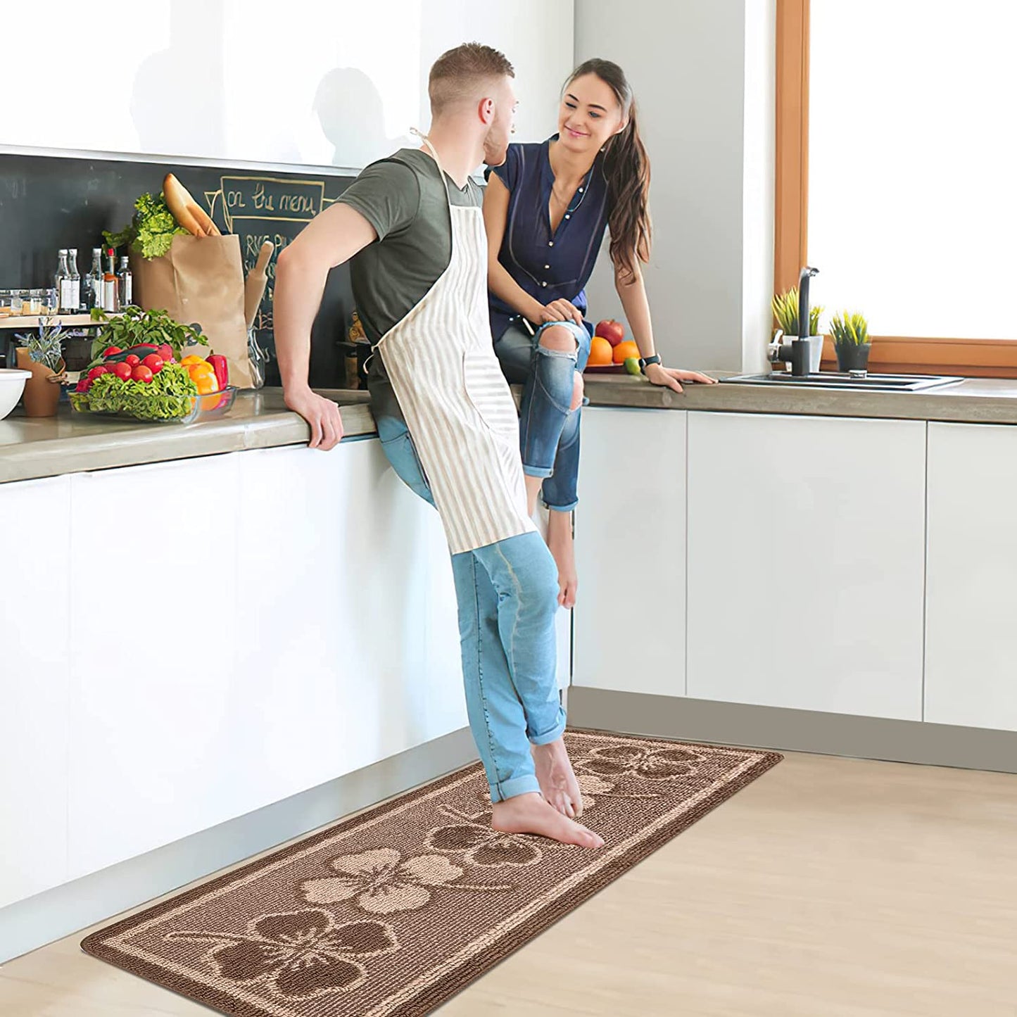 Sets 3 PCS Non Slip Kitchen Rugs - (Brown,19.7"x47.2"+19.7"x31.5"+19.7" x 59")
