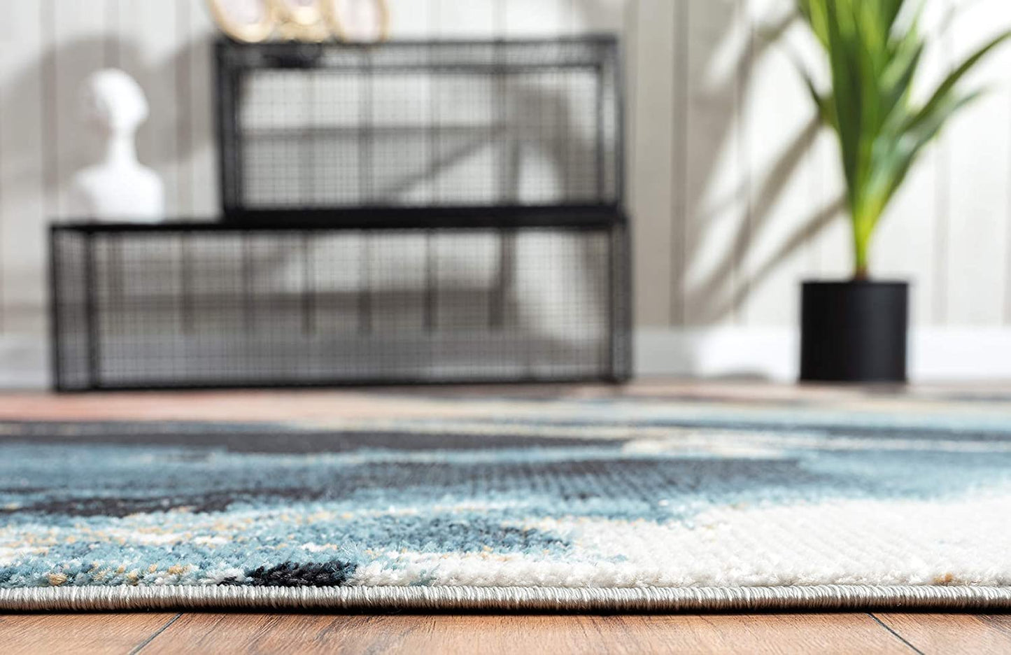 Orange, Blue & Cream Watercolor Design Area Rug, Azure Collection Contemporary