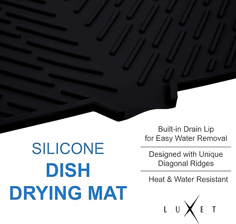 Silicone Dish Hygienic Sturdy Compact Easy to Clean Drying Mat with Built-in Drain Lip, 23 X 17 (Grey)