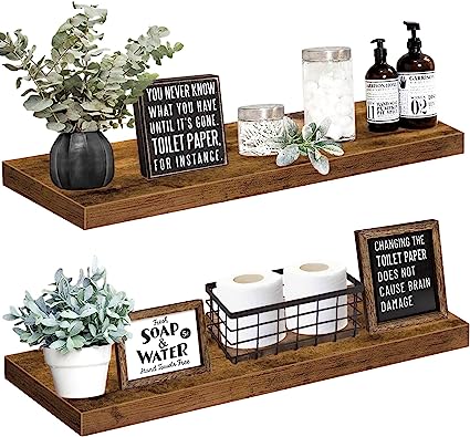 Set of 2 Farmhouse Decor Small 16 inch Floating Shelves Rustic Brown (008-40BN)