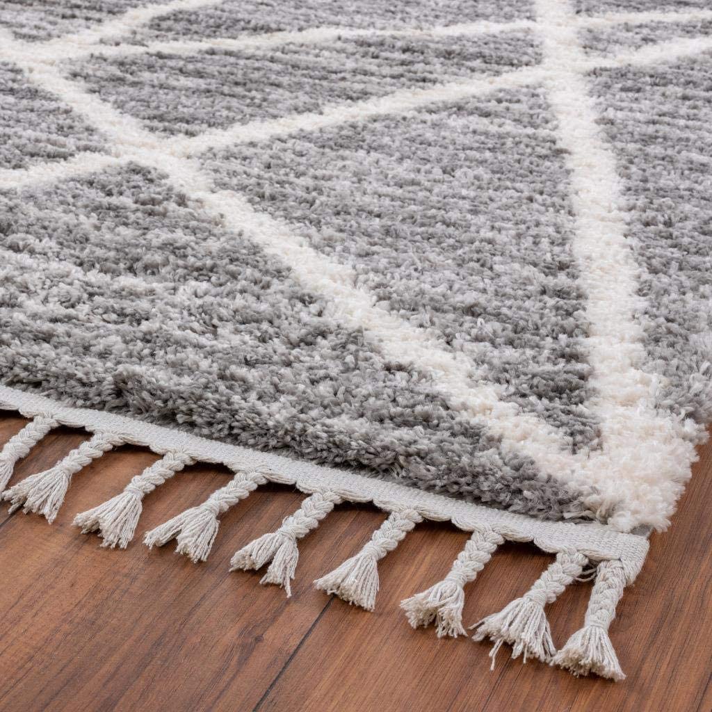 Shaggy Collection Grey Shagg Geometric Soft Area Rug