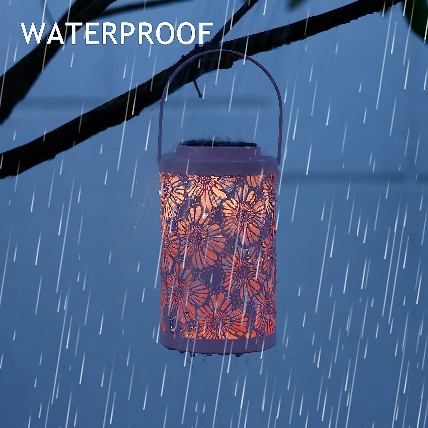 Solar Lantern Outdoor Waterproof, Hanging, Powered Lights, Backyard Porch Patio Balcony Teepee Lawn Pathway Tree-Flower