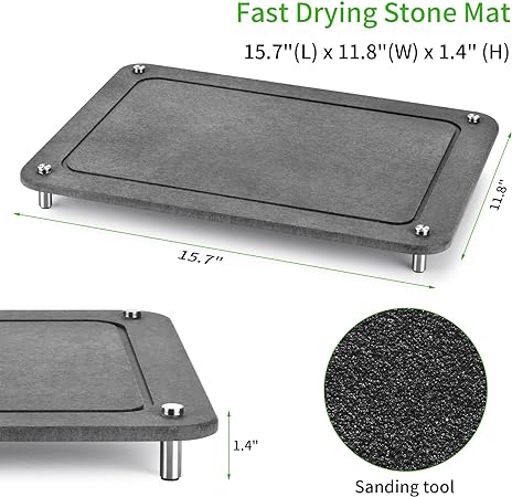 Water Absorbing Eco-Friendly Diatomaceous Earth Stone Dish Drying Mat, (15.7*11.8 inch,White)