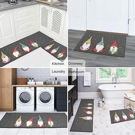 Non Skid Washable Black Santa Claus Christmas Rugs and Mats