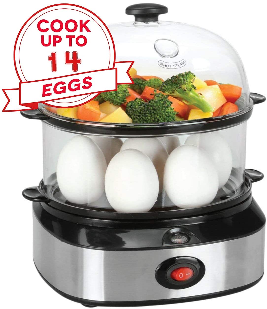 2 in 1 Electric Rapid Stainless 14 Egg Cooker/Steamer Auto Shut Off