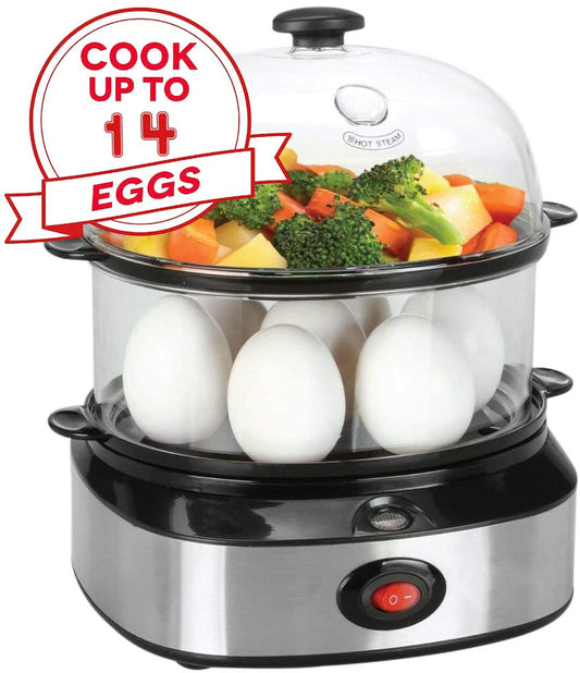 2 in 1 Electric Rapid Stainless 14 Egg Cooker/Steamer Auto Shut Off
