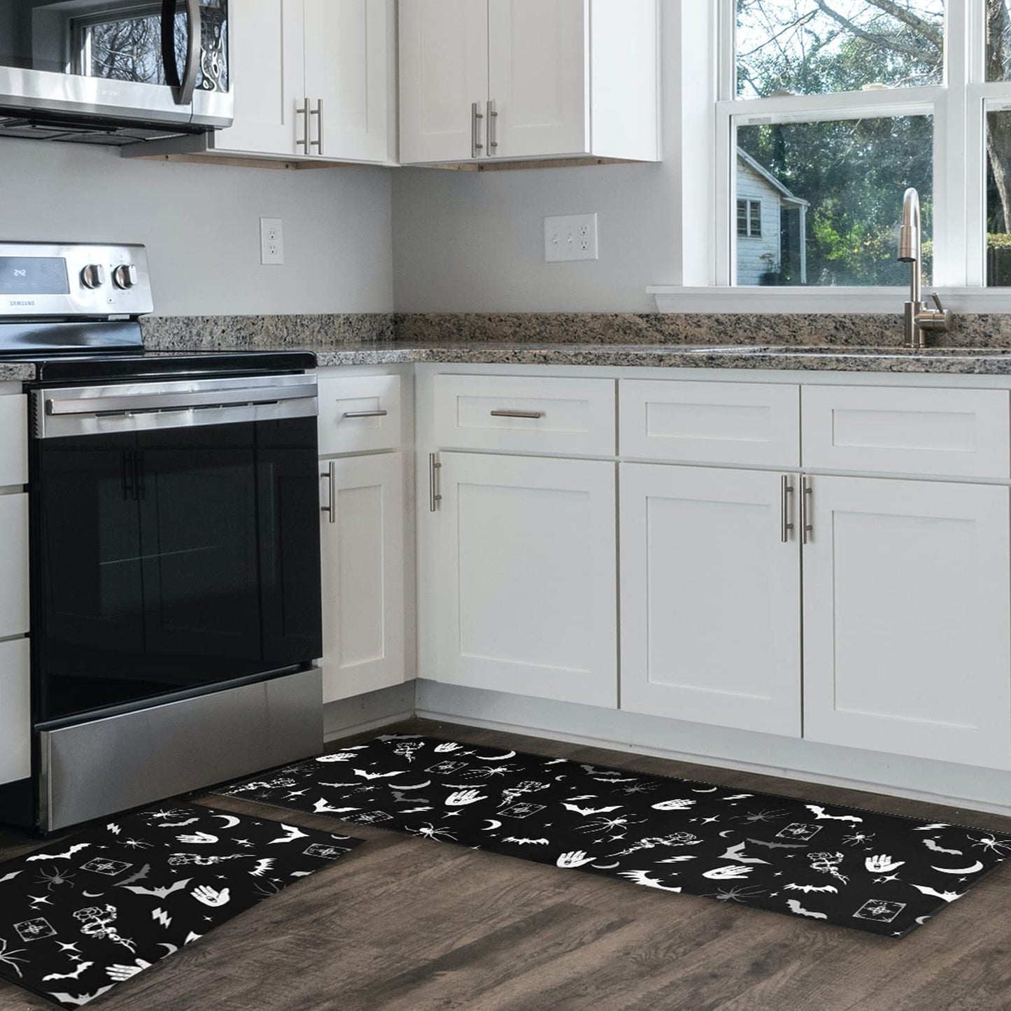 Set of 2- Plant Floral Butterfly Kitchen Rugs with Runner Decor Accessories Things - 17x30 and 17x48 Inch