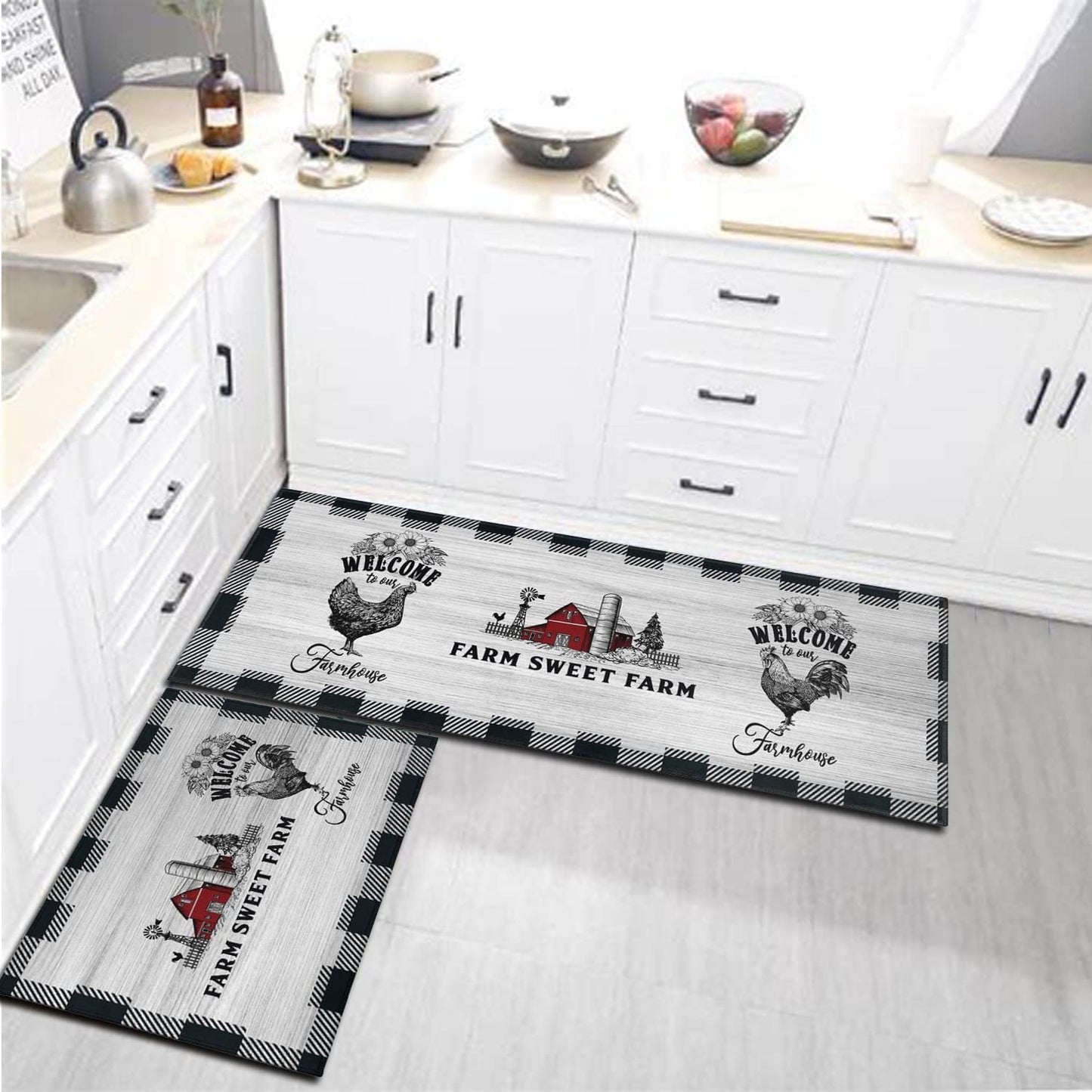 Anti Fatigue Non Slip Waterproof Washable Rug - 17x24+17x48inch Grey