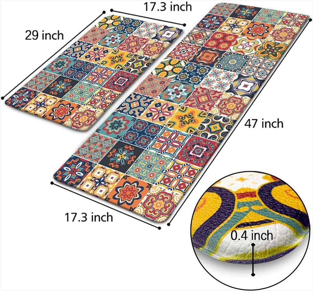 Set of 2 Non Slip, Cushioned Anti Fatigue Kitchen Rugs 17 Inch x 29 Inch+ 17 Inch x 47 Inch