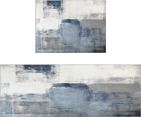 Sets of 2,Abstract Waterproof  Art Kitchen Decoration Non-Slip Absorbent Mats, 17x30+17x48inch