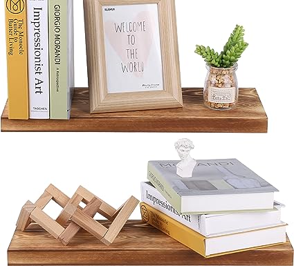 Set of 2 Pine Wood Floating Shelf