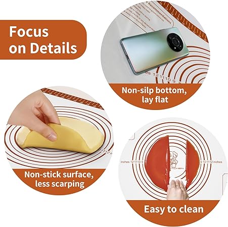 Silicone Pastry Mat for Baking, Pastry Dough Rolling Kneading Mat