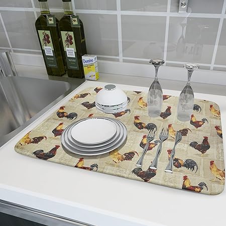 Absorbent Black Marble Dish Drying Mat Luxury Golden Kitchen Counter Mat, 18x24 inch