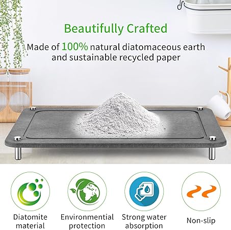 Water Absorbing Eco-Friendly Diatomaceous Earth Stone Dish Drying Mat, (15.7*11.8 inch,White)