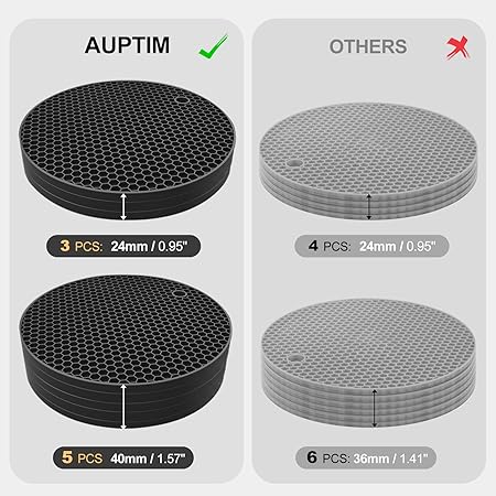 Ultra Thick 8mm Silicone Trivets for Hot Dishes Pots and Pans, Set of 3