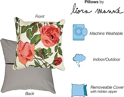 Frontporch Indoor/Outdoor Easy Care Invisible Zipper Hand Tufted Pillow- Birds Multi 18" x 18"