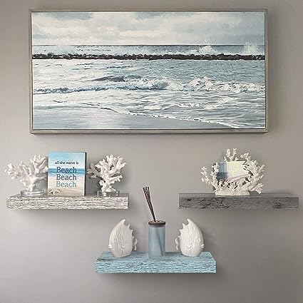 Floating Shelves for Wall - 3 Pack Coastal Beach Wall Decor for Bedroom, Bathroom, Nursery, Living Room, Office, Home & Kitchen