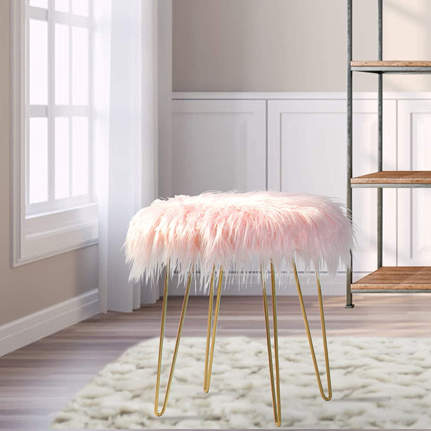 Fur Stool Fuzzy Vanity Chair Makeup Vanity Bedroom Seat