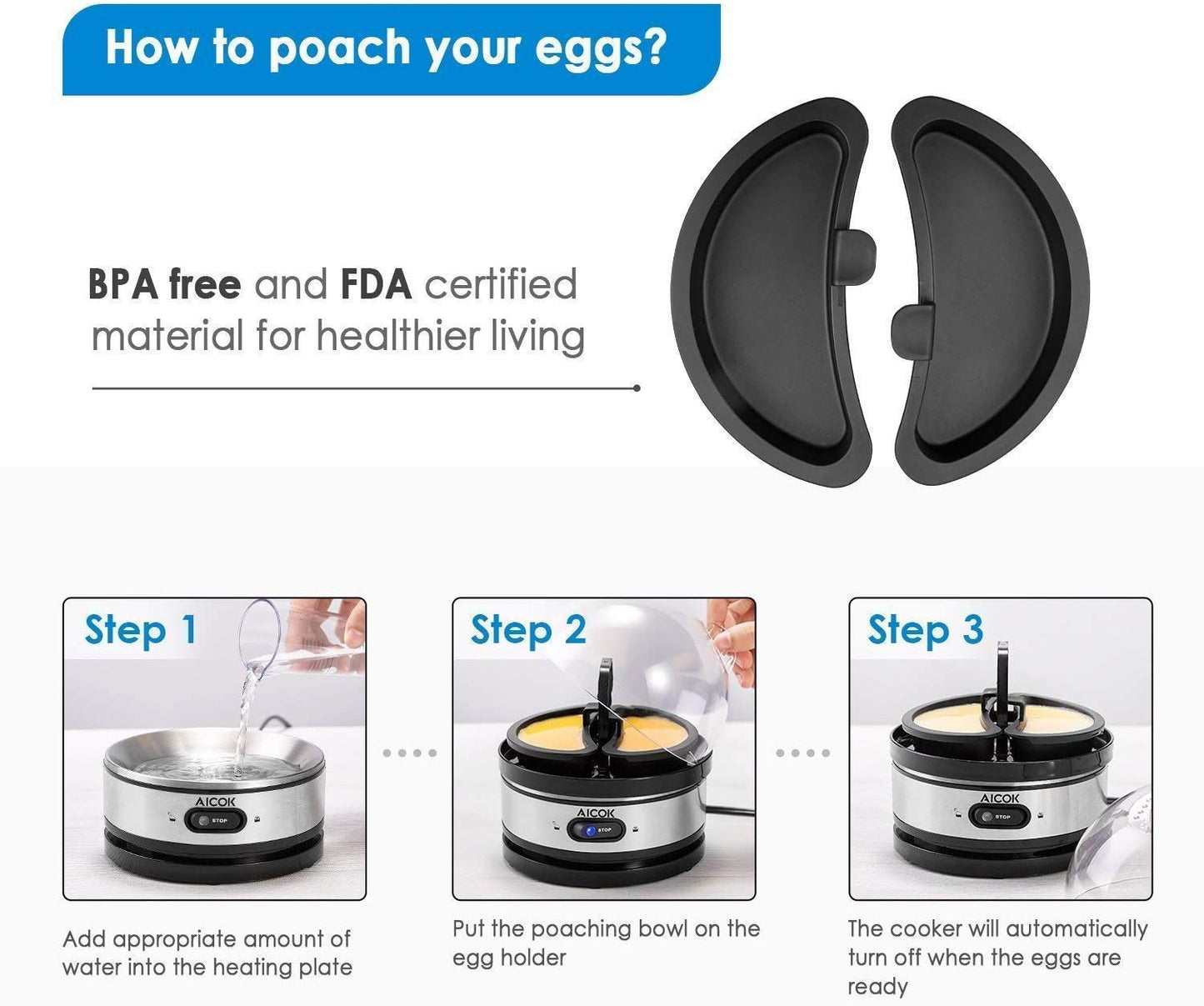 Electric Rapid Stainless Steel 7 Egg cooker Auto Shut Off