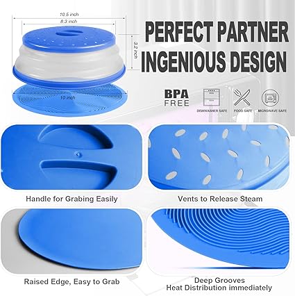 Microwave Mat & Food Cover- 10“ Mat as Bowl Holder, Multi-use: Silicone Trivet, Utensils Rest for Kitchen Counter