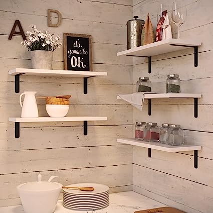 Set of 5 Farmhouse Style Floating. Hanging Shelf for Wall Décor - Carbonized Black