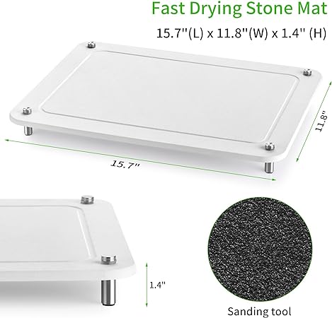 Water Absorbing Eco-Friendly Diatomaceous Earth Stone Dish Drying Mat, (15.7*11.8 inch,White)