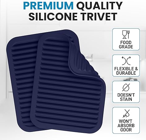 2 Pack (9"x12")Multi-Purpose & Versatile, Heat Resistant Silicone Trivets for Hot Pots and Pans - Black