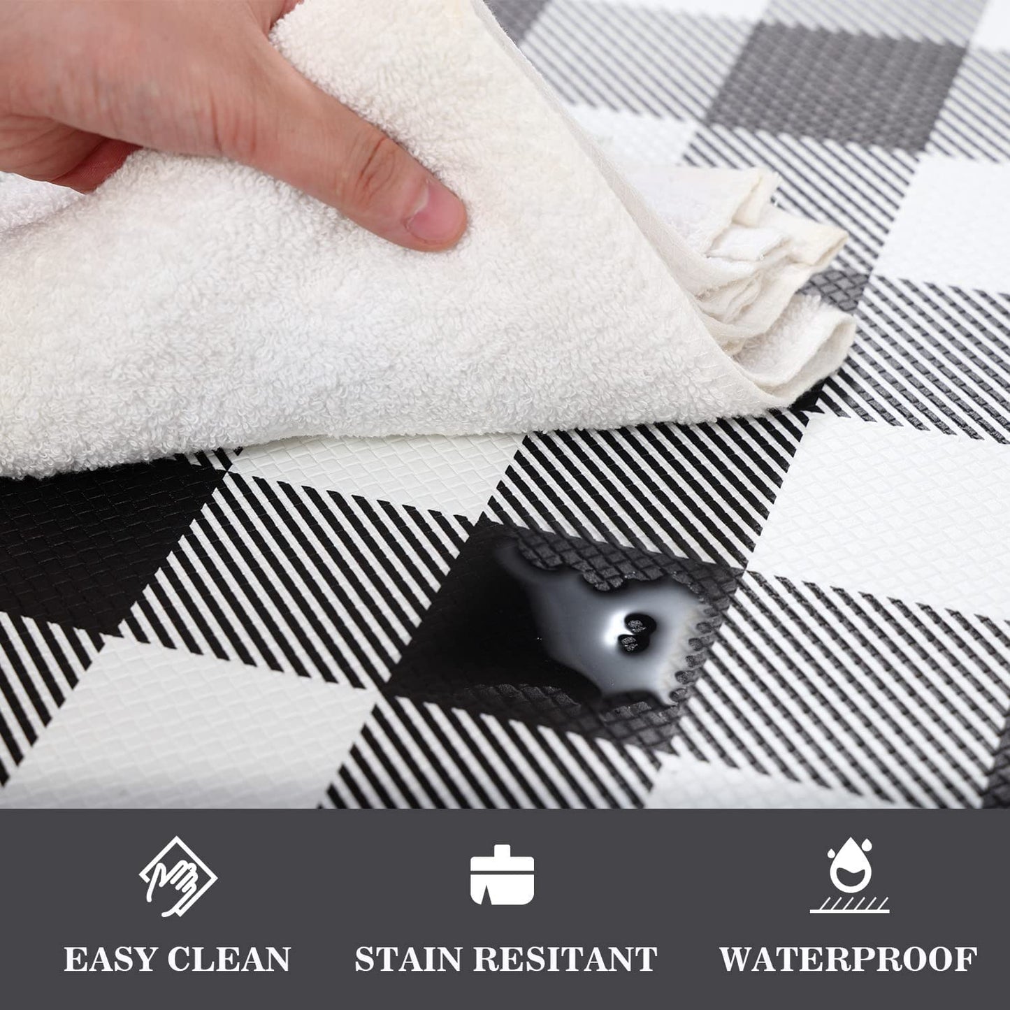 2 PCS Anti Fatigue Non Skid Waterproof Cushioned Black and White Kitchen Rugs