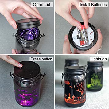 Halloween Decorations Mason Jar Lights, Centerpiece Patio( 3-Color)