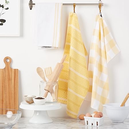 Stripe Gingham Dual Purpose Kitchen Towel 3-Pack Set, Blue Velvet, 16"x28"
