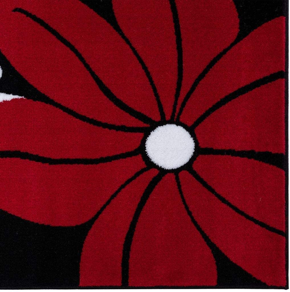 Victoria Collection Modern Red Floral Soft Area Rug